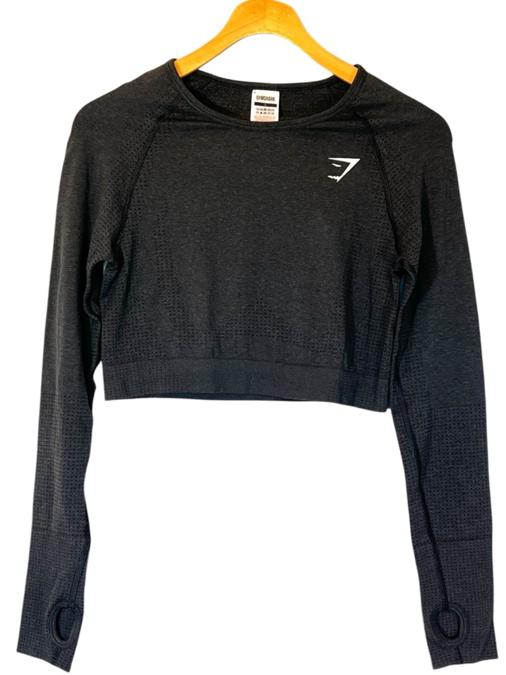 Gymshark Vital Seamless Long Sleeve Crop Top Size L Black Marl Gym Athleisure